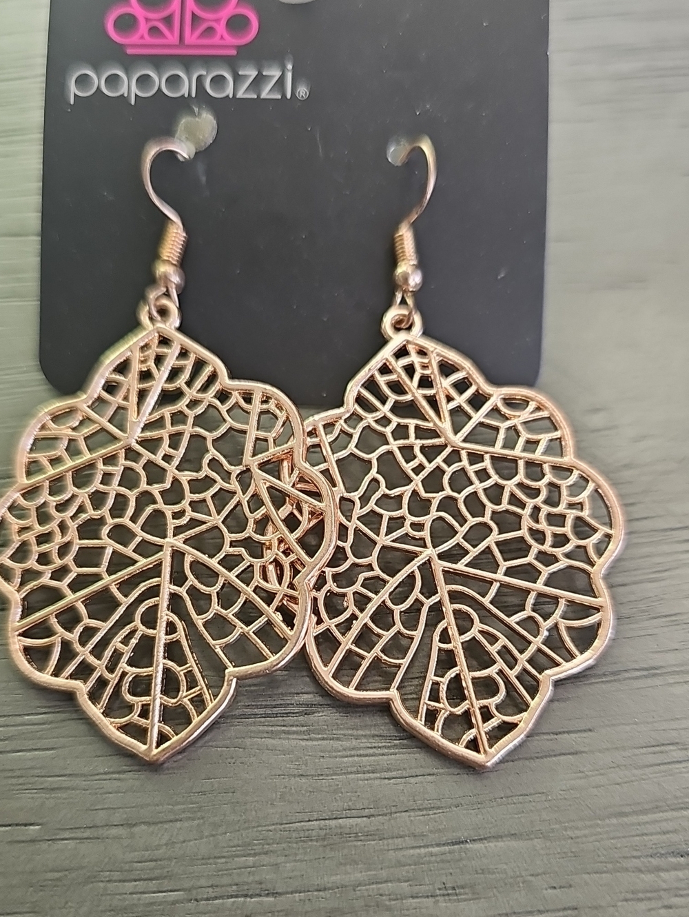 Paparazzi Rose Gold Filigree Leaf Drop Earrings